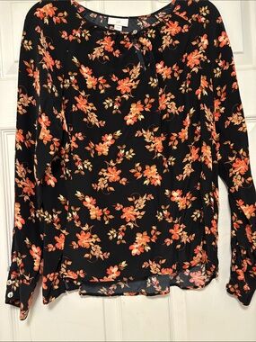 J. Jill Black Blouse with Orange Floral Print